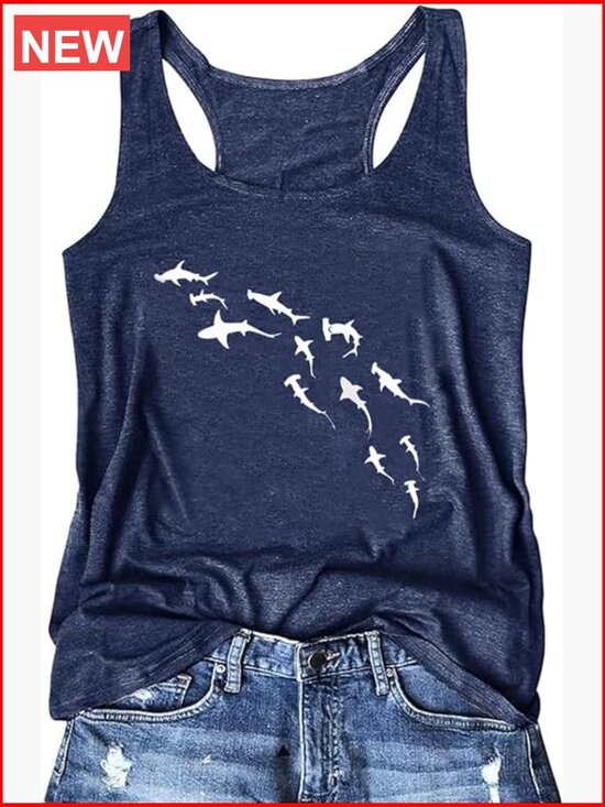 Tops - Graphic Racerback Tank Top Women Beach Casual Hawaiian Vacation Cami Sleeveless